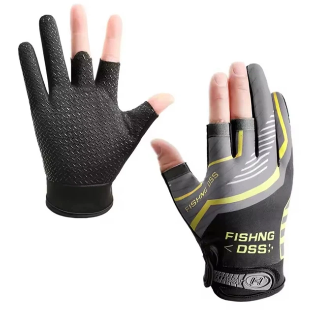Перчатки мужские для рыбалки летние Fishing Gloves трехпалые солнцезащитные противоскользящие Черно-серо-зеленый