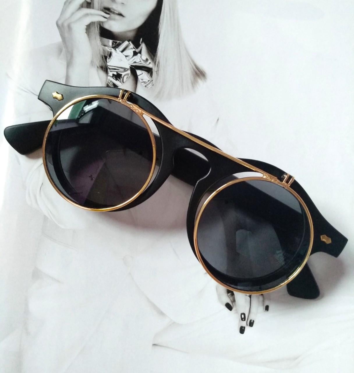 Очки солнцезащитные имиджевые круглые панк двойной флип Черный матовый