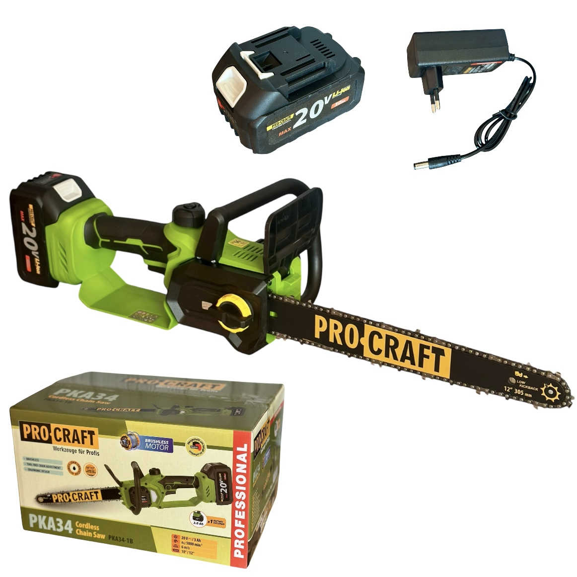 Электропила аккумуляторная Procraft PKA34 3Ач батарея 2 цепи 2 шины зарядка