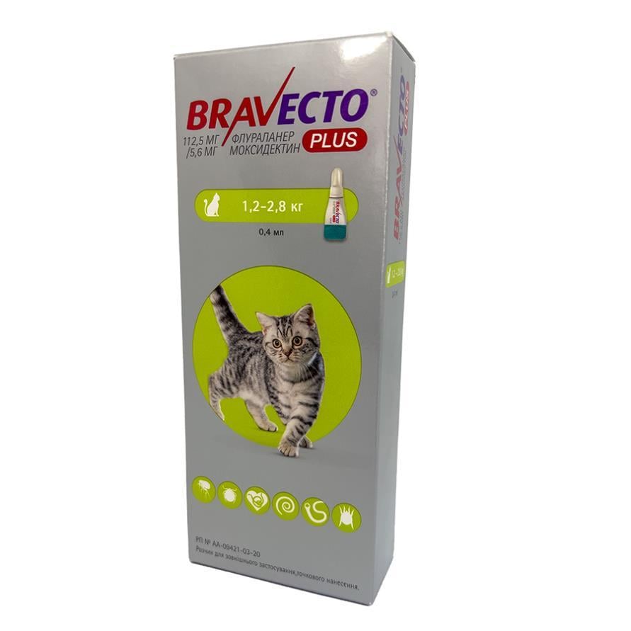 Средство спот-он для кошек Bravecto Plus Cat 1,2-2,8 кг 112,5 мг