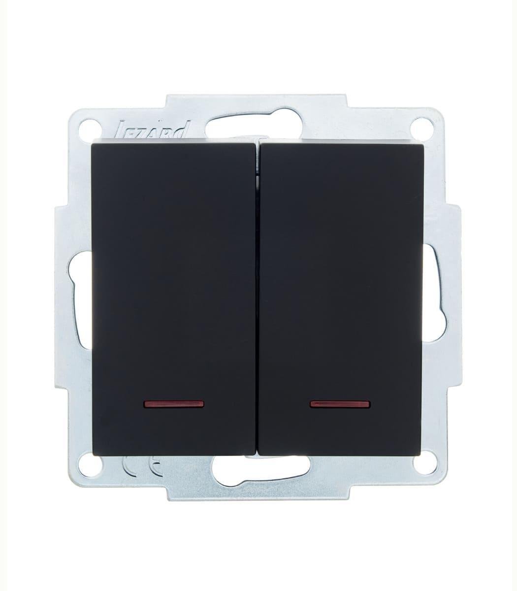 Выключатель двухклавишный Lezard Vesna с подсветкой Черный (27549289)