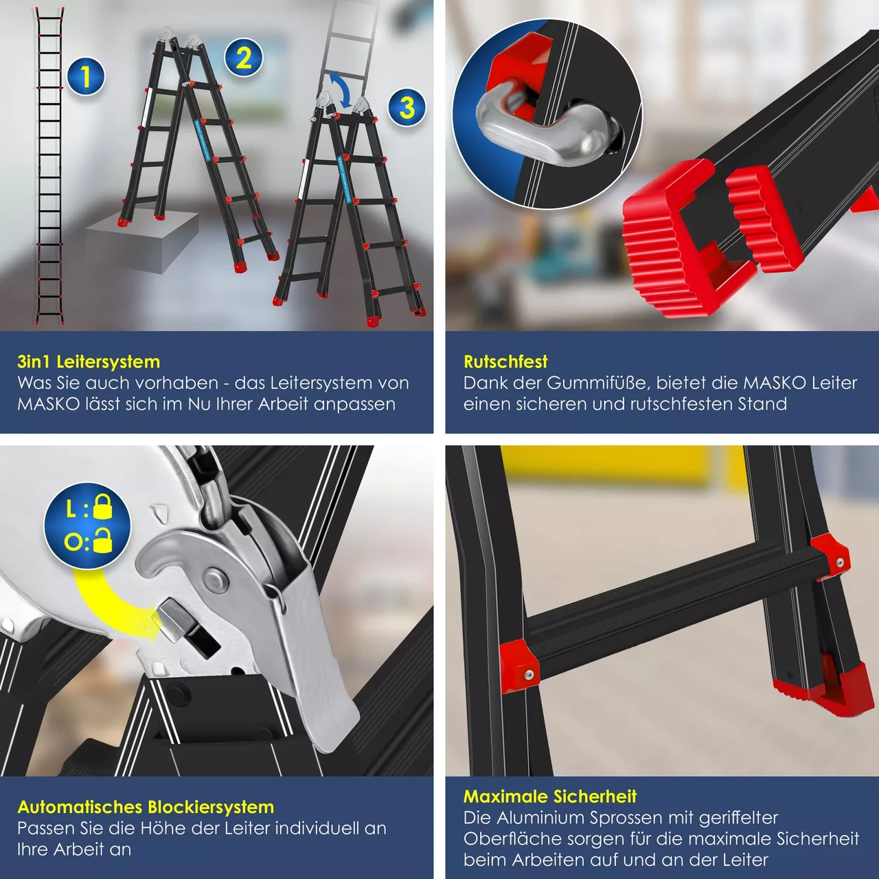 Стремянка телескопическая MASKO Черный (2431304912) - фото 3 Стремянка телескопическая MASKO Черный (2431304912) - фото 3