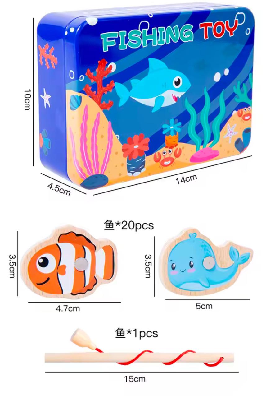 Дитяча магнітна риболовля дерев'яна 20 рибок 2 вудки (95) - фото 4