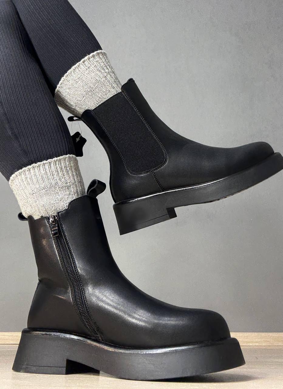 Ботинки женские Hengji 958 челси утепленные на меху кожаные р. 40 Черный (5904)