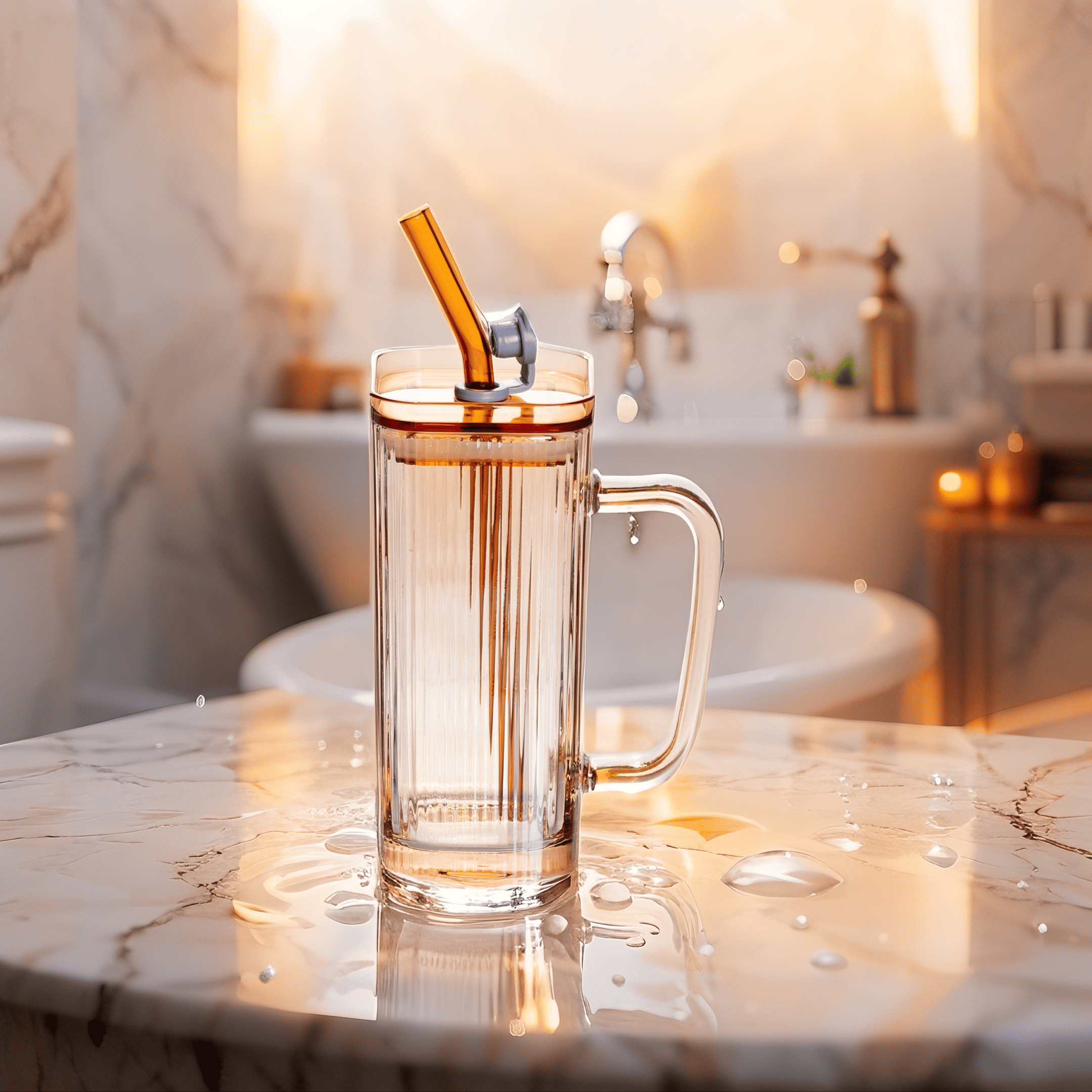 Чашка стеклянная герметичная с трубочкой Golden Square 280 мл Коричневый/Прозрачный (HP-19-51)