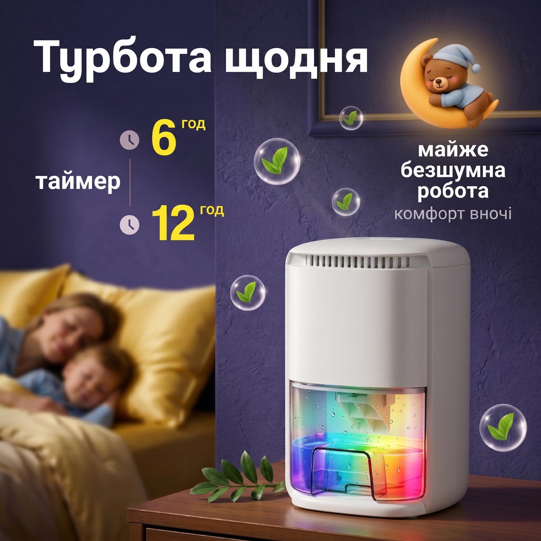 Осушувач та очищувач повітря 250 мл/добу 1000 мл 24 м2 Білий (0277-0001) - фото 5