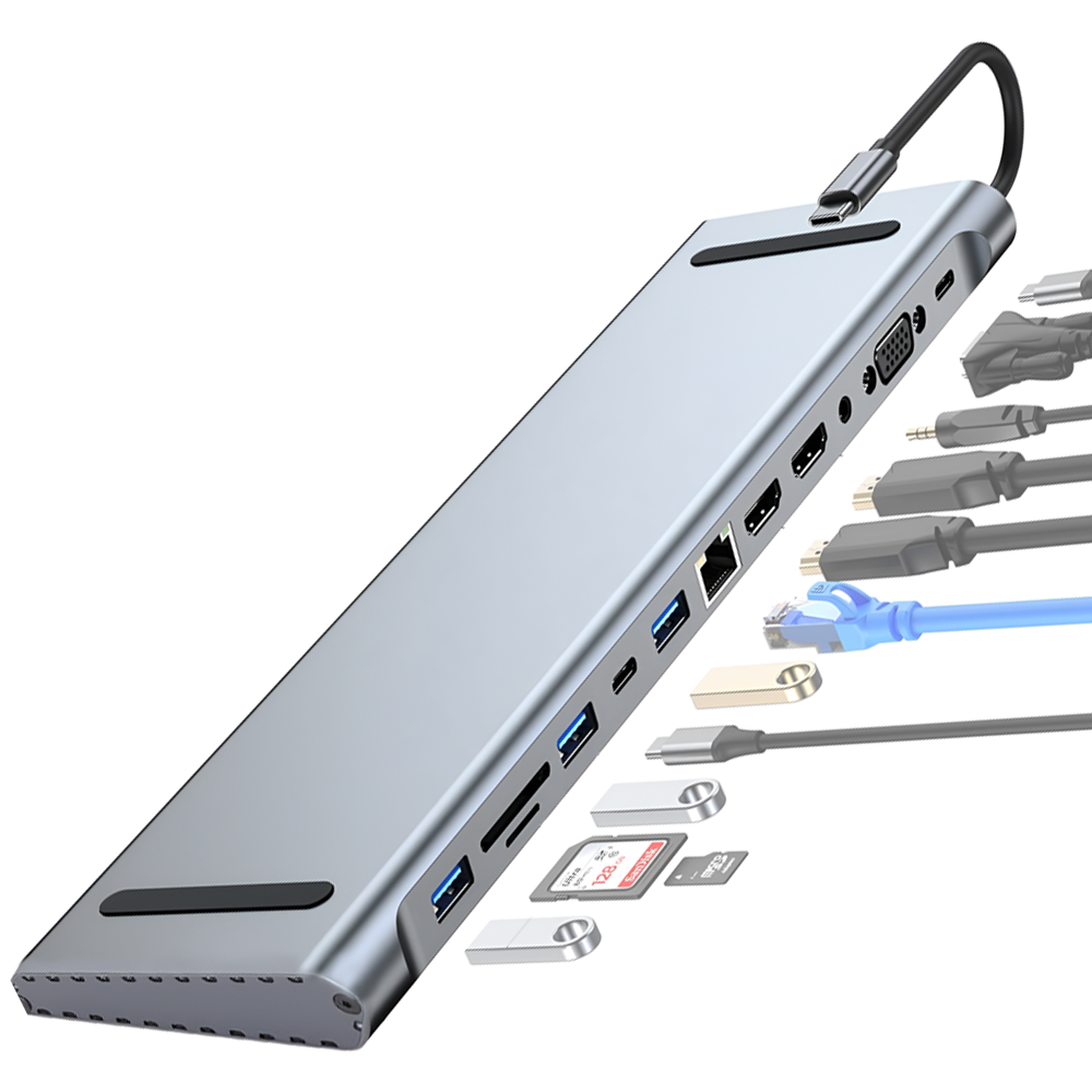 Хаб/подставка многопортовая для ноутбука Addap 12в1 USB Type-C MH-16 HDMI/USB A/PD/USB C/SD/RJ45/VGA 35 мм - фото 2 Хаб/подставка многопортовая для ноутбука Addap 12в1 USB Type-C MH-16 HDMI/USB A/PD/USB C/SD/RJ45/VGA 35 мм - фото 2