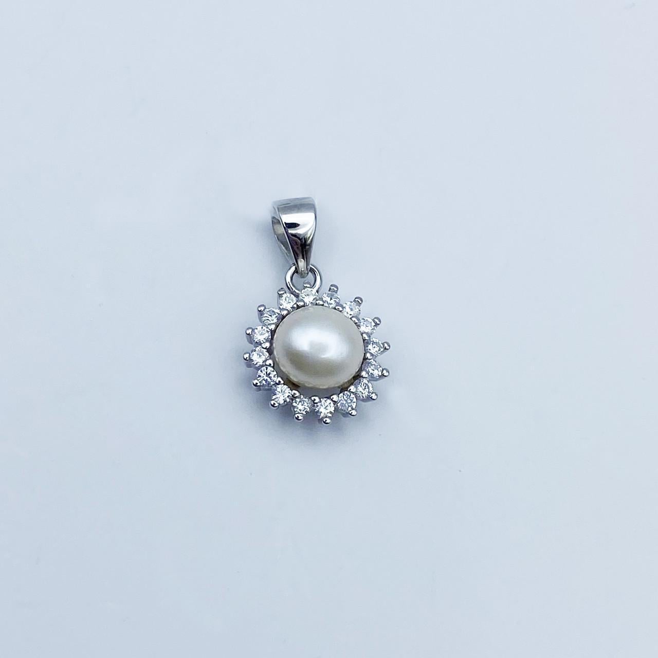 Серебряный кулон с жемчугом и кубическим цирконием 1,3 г (2204984560)