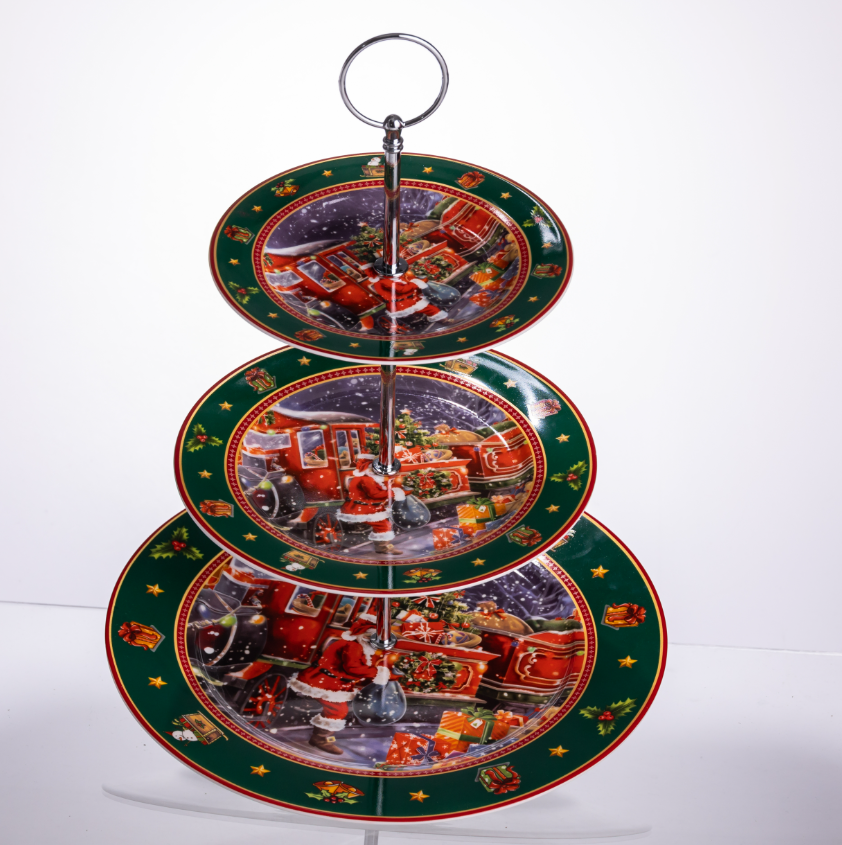 Етажерка новорічна для фруктів та десертів Santa порцелянова 34 см - фото 2