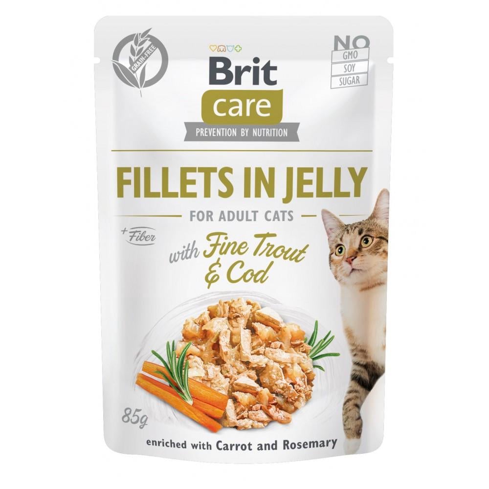 Корм влажный Brit Fillets in Jelly Fine Trout and Cod для кошек филе в желе с треской и форелью 85 г (34806699)