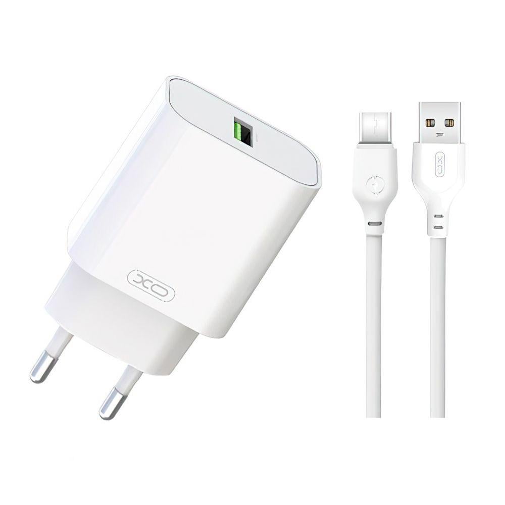 Зарядное устройство сетевое XO L103 QC3.0/18W 2в1 + Data Cabel USB to Type-C Белый (686)