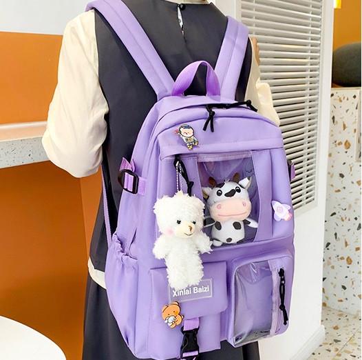 Набор школьный рюкзак сумка-шоппер/косметичка пенал и мешочек Лия 5в1 Фиолетовый (1553005707) - фото 3