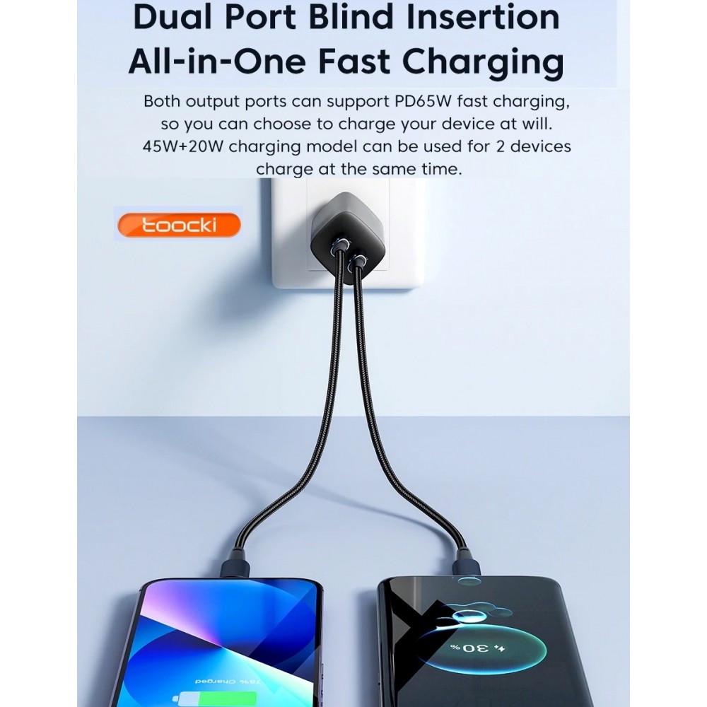 Зарядний пристрій мережевий Toocki GAN 65W 2 type-c з кабелем Black (25397353) - фото 3 Зарядний пристрій мережевий Toocki GAN 65W 2 type-c з кабелем Black (25397353) - фото 3