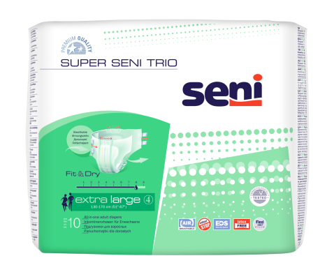 Подгузники для взрослых Super Seni Trio Extra Large 130-170 см 10 шт. 8 кап. Подгузники для взрослых Super Seni Trio Extra Large 130-170 см 10 шт. 8 кап.
