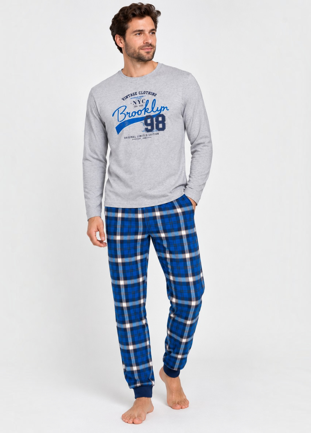 Пижама мужская Livergy Cotton long sleeve Pyjama Set хлопковая М р. 48-50 Серый (273)