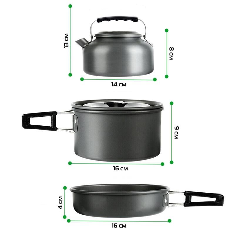 Набор посуды туристический Steel Set GL-C31 3 предмета каструля/сковородка/чайник (3_03314) - фото 5