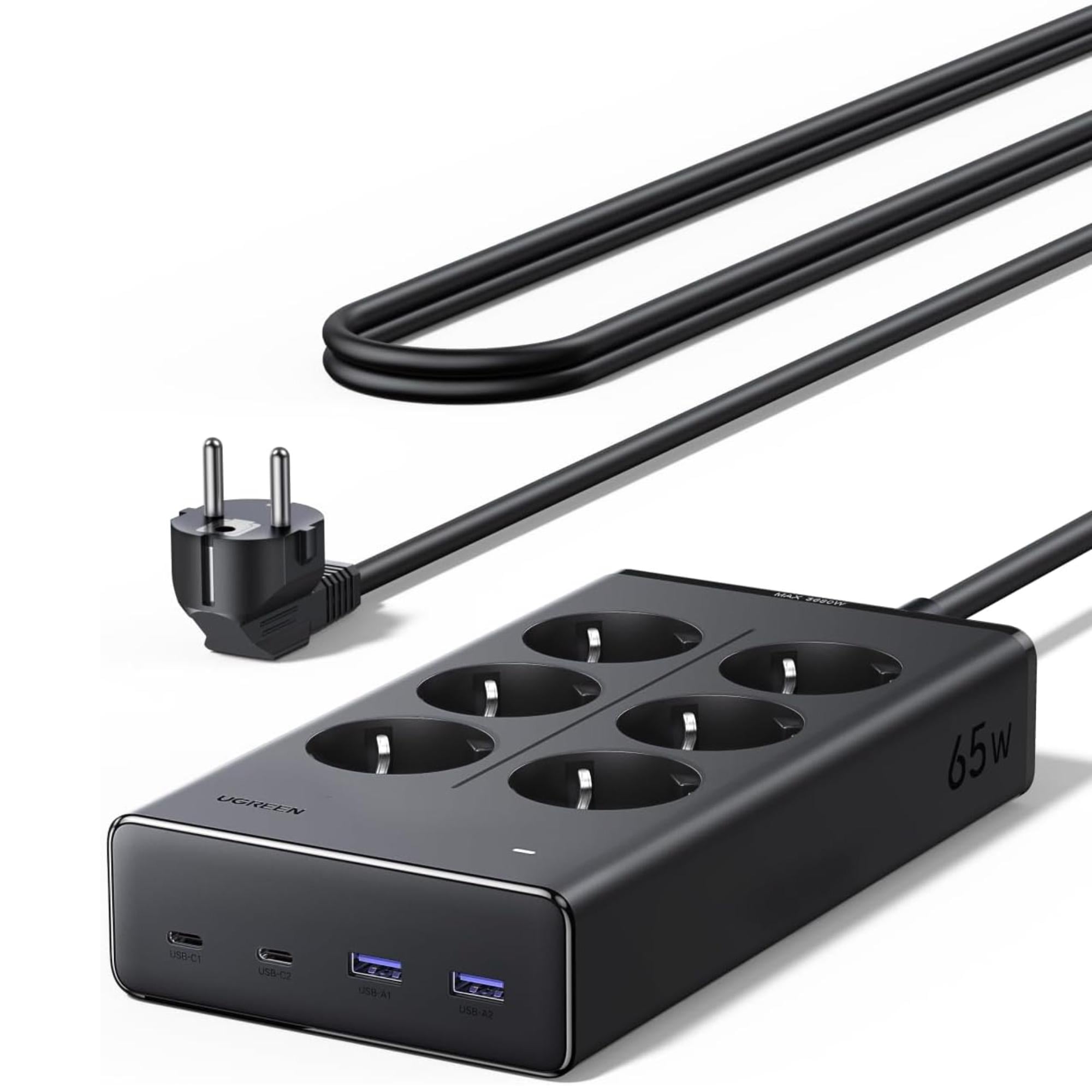 Подовжувач із USB-зарядкою UGREEN S652 6 Schuko 2 USB-C/2 USB-A/USB-C1 до 3680 Вт Сірий (55286)