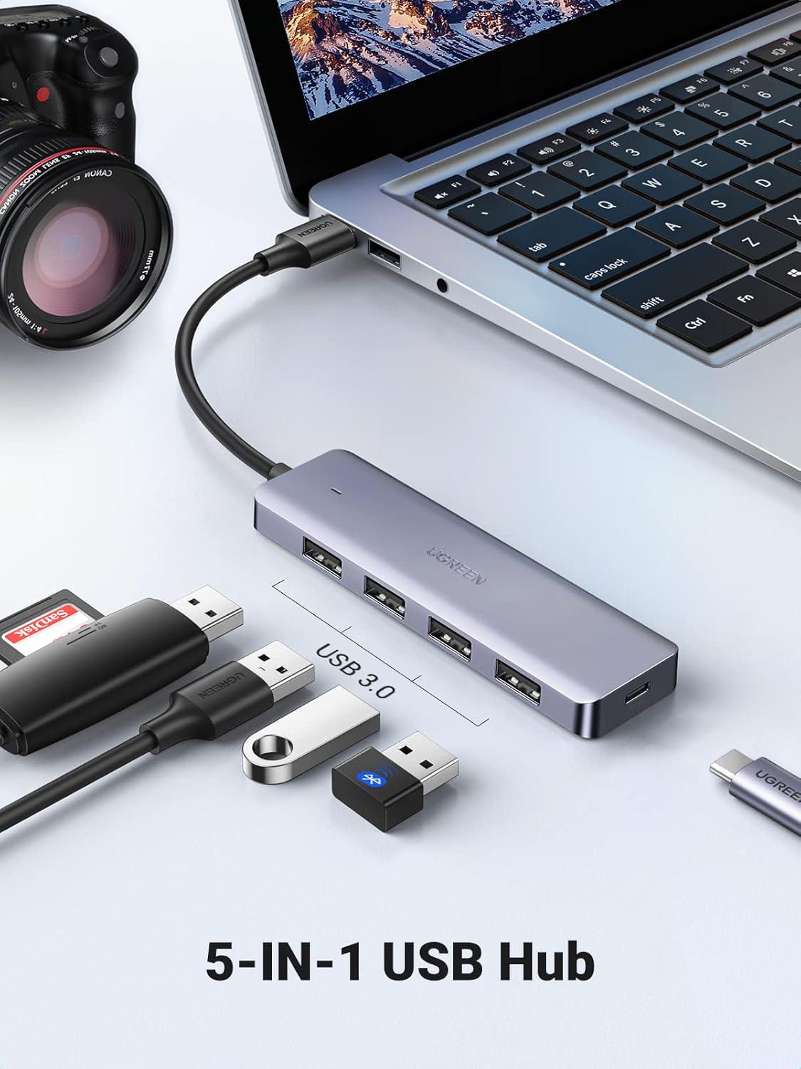 USB-хаб UGREEN USB-A-4x USB 3.0/5 Гбіт/с Type-C 15Вт USB-C Сірий (50985) - фото 4 USB-хаб UGREEN USB-A-4x USB 3.0/5 Гбіт/с Type-C 15Вт USB-C Сірий (50985) - фото 4
