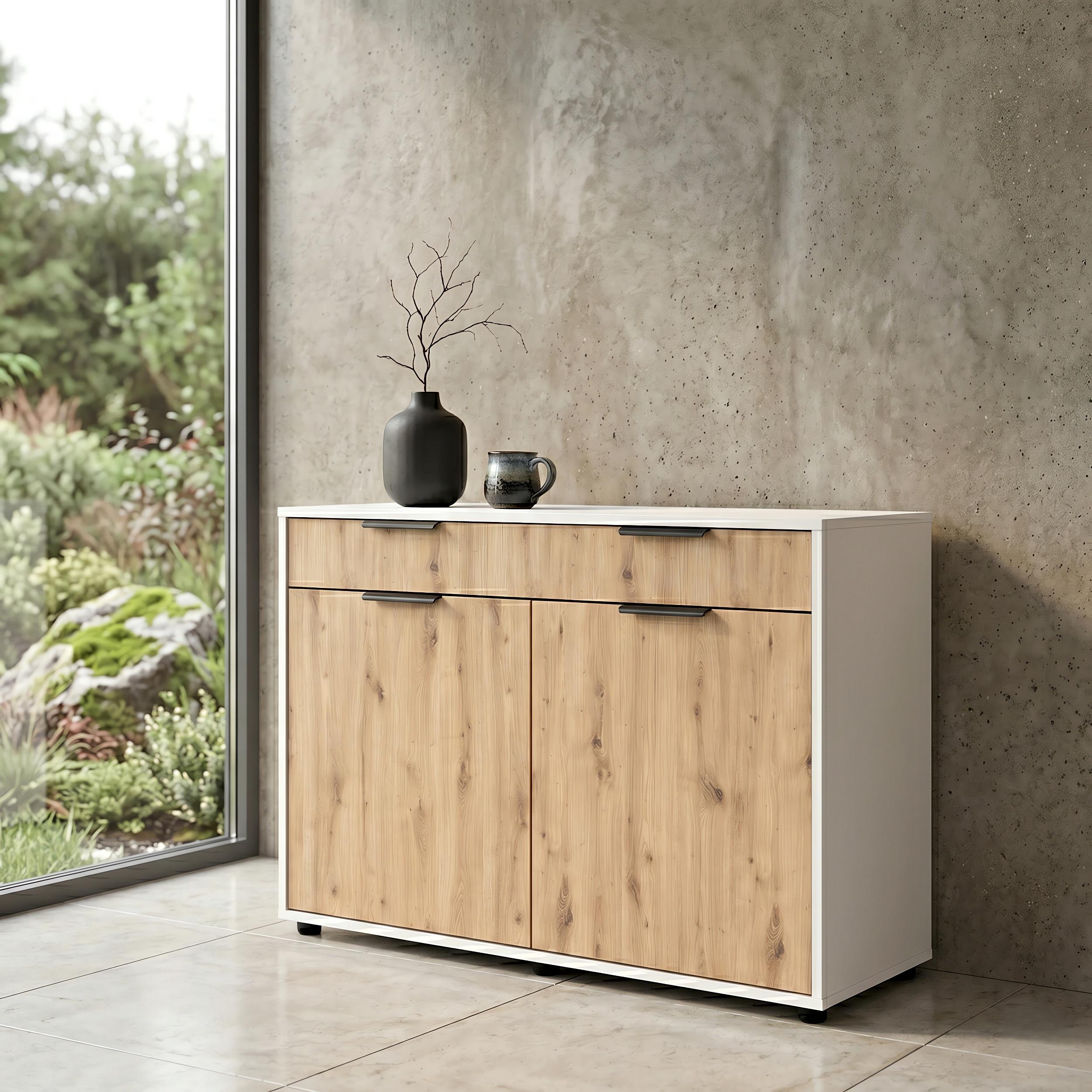 Комод с полками и ящиками Nola 1200х450х750 мм Дуб Артизан/Белый (Nola DA/WH)