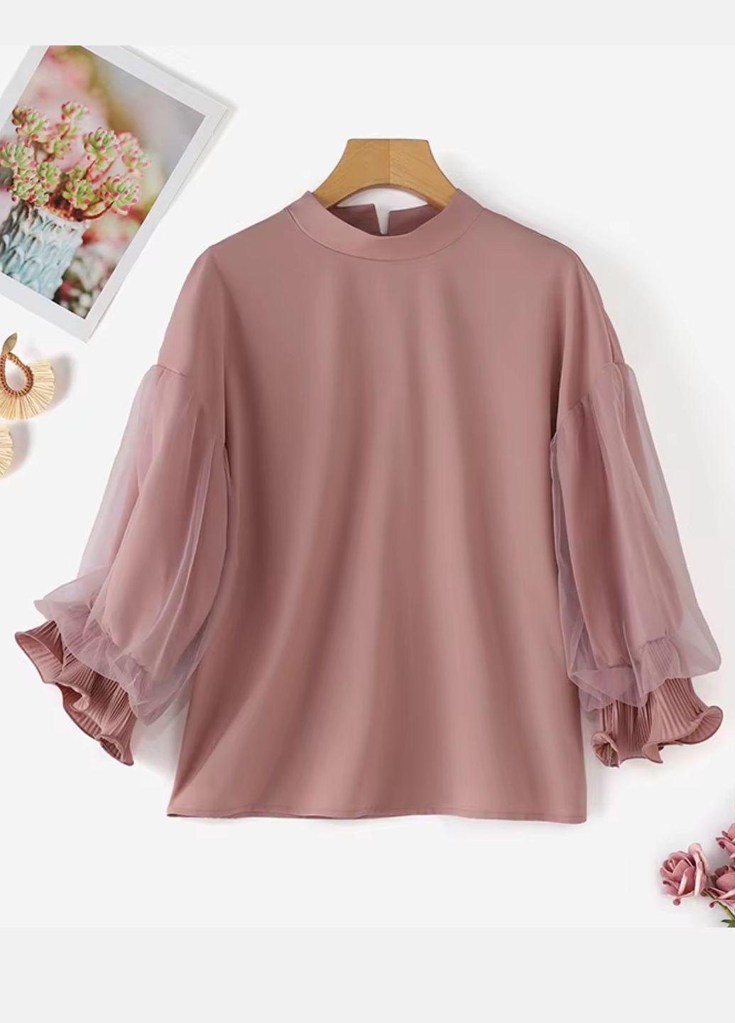 Блузка женская с рукавами с сеткой и рюшками снизу Zanzea 15706 3XL Пыльная роза - фото 2 Блузка женская с рукавами с сеткой и рюшками снизу Zanzea 15706 3XL Пыльная роза - фото 2