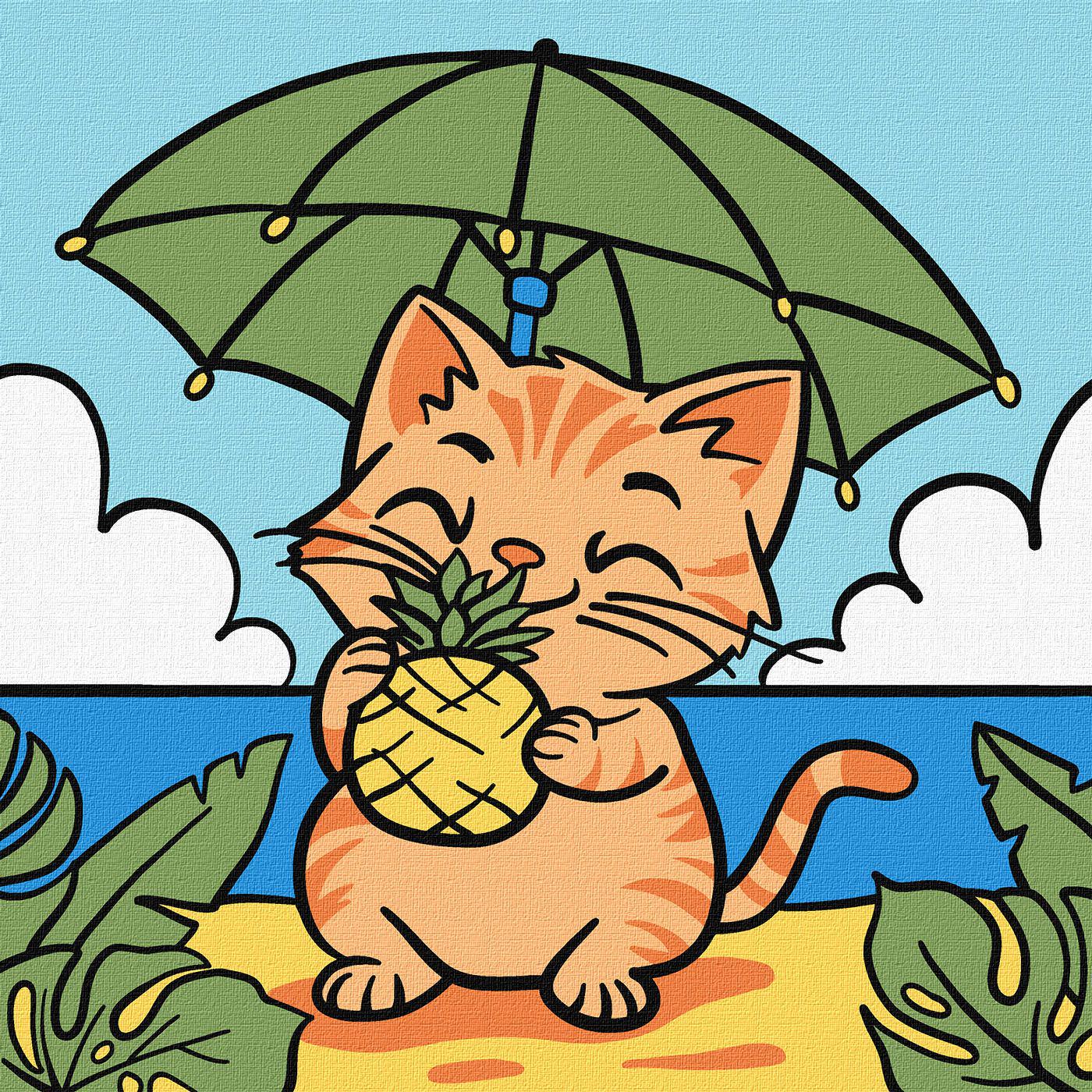 Набір для розпису по номерах Ideyka 5+ Котик і ананас КНО1243 25x25 см (MTT-200398)