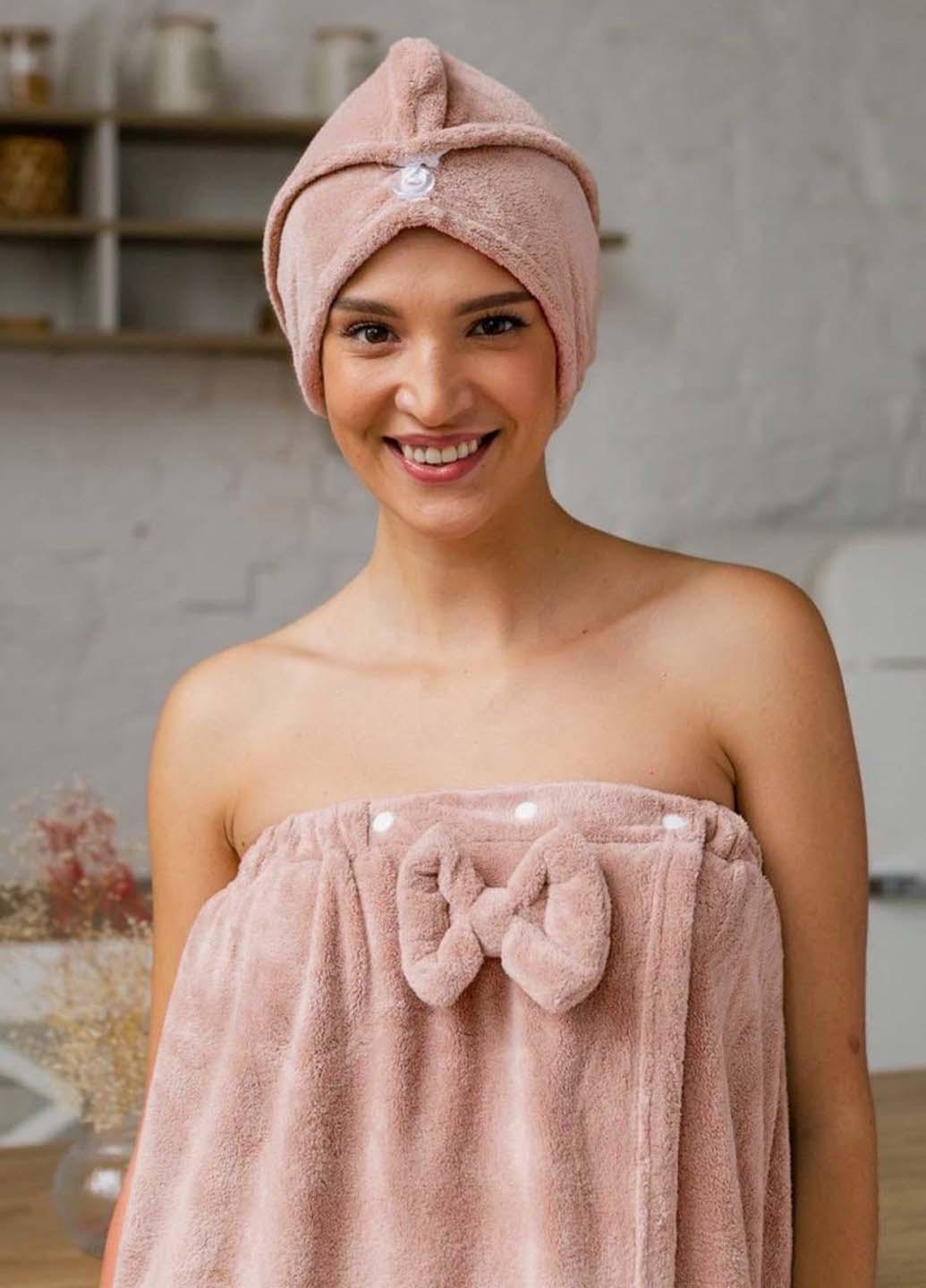 Набор женский полотенце-халат 140х80 см/шапочка микрофибра - фото 2