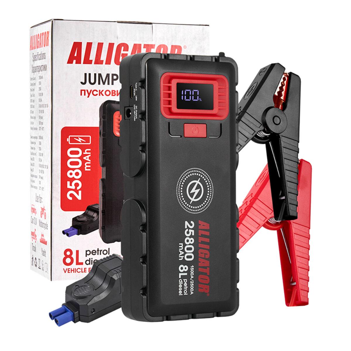 Пусковий пристрій Alligator Jump Starter 1500A/2500A 25800mAh зі Smart-клемами та безпровідною зарядкою