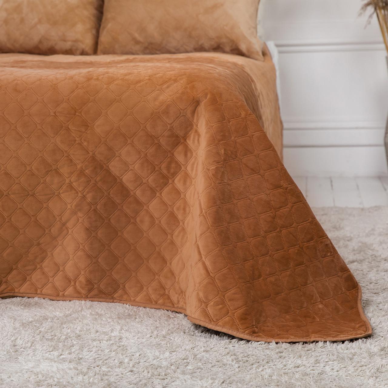 Покрывало велюровое мягкое Ромб/круглый двуспальное 180х240 см Кофейный - фото 1 Покрывало велюровое мягкое Ромб/круглый двуспальное 180х240 см Кофейный - фото 1