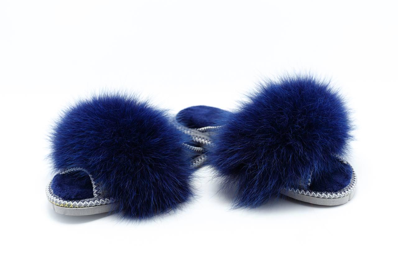 Домашні тапки АЛВАНІ з натуральним хутром р. 40 Темно-синій