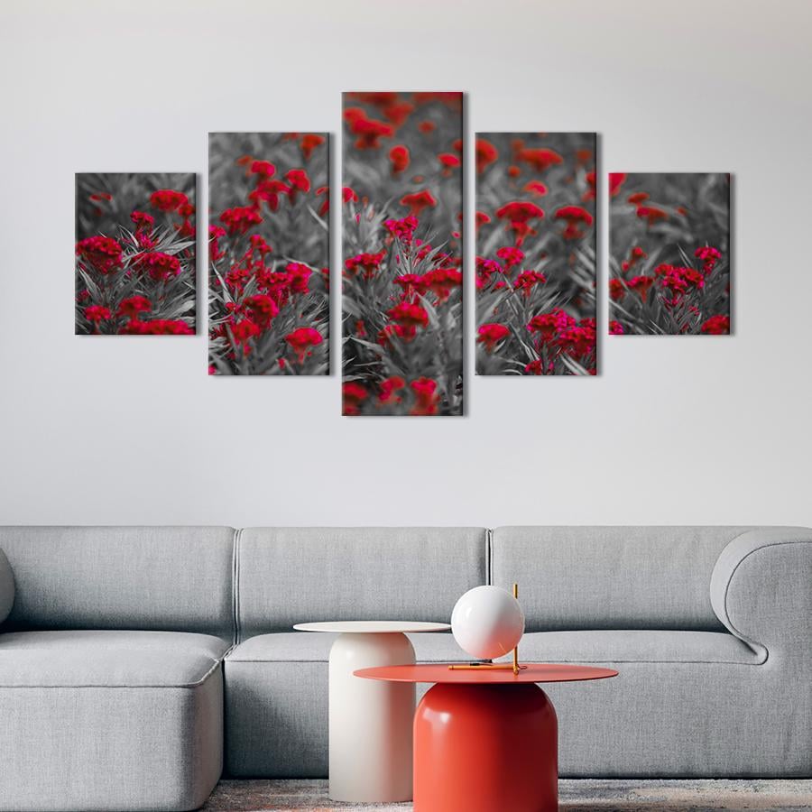 Картина на холсте Красные цветы с тёмными листьями 162x80 см (922-52)