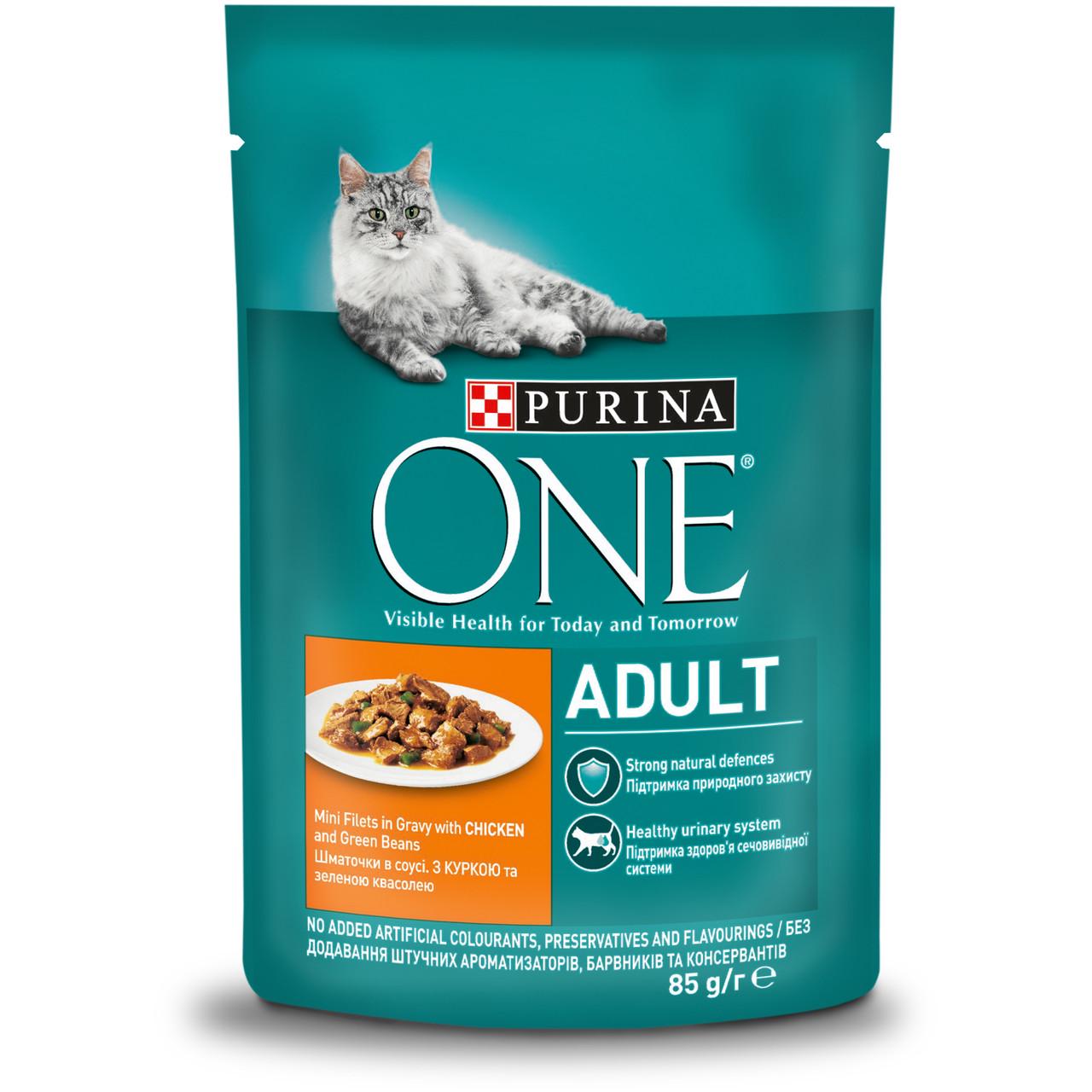 Вологий корм Purina One для котів шматочки в соусі курка та квасоля 85 г (7613038255743)