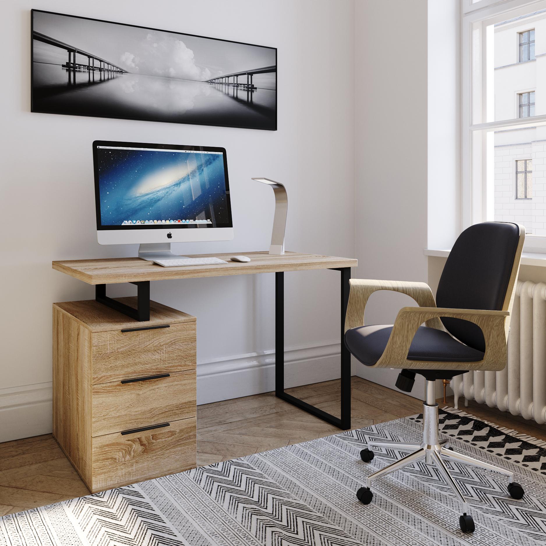 Стол письменный на 3 ящика в стиле Лофт FMX-3 1200х600х755 мм Дуб Сонома