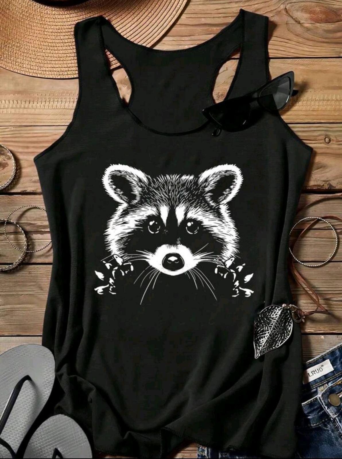 Футболка женская SUMMER Funny Raccoon Print Camisoi S/M Черный (27339626)