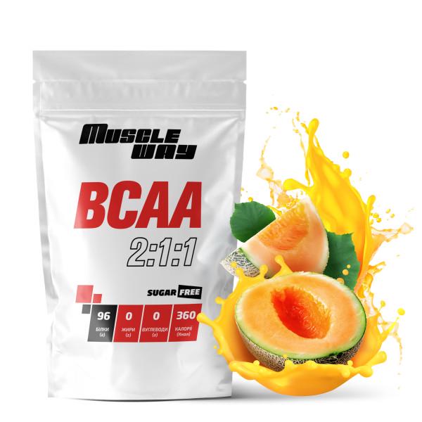 Комплекс амінокислот для росту м'язів і сушіння MuscleWay ВСАА 2:1:1 Sugar Free Диня в порошку на 50 порцій 500 г (21-125-bcaa-mw-rs500.d) - фото 1