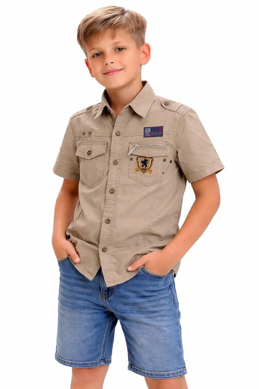 Рубашка для мальчика короткий рукав Valeri 3171 116 см Бежевый (410302_116)
