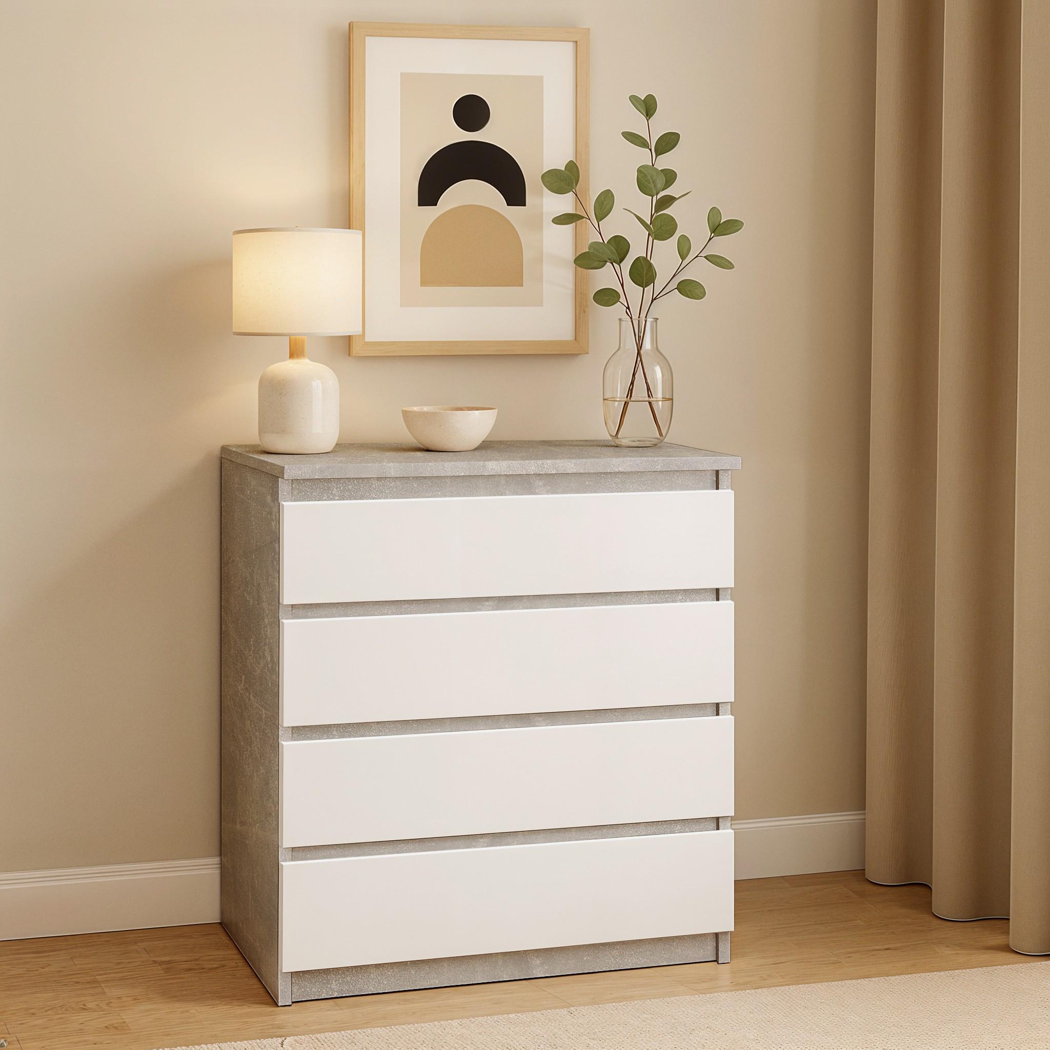 Комод на 4 шухляди без ручок Kvatro 700х380х860 мм Бетон/Білий - фото 1