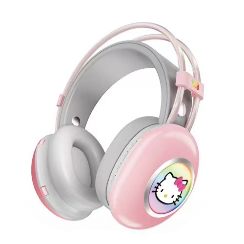 Наушники беспроводные накладные с подсветкой Серо-розовый (PG-706H)