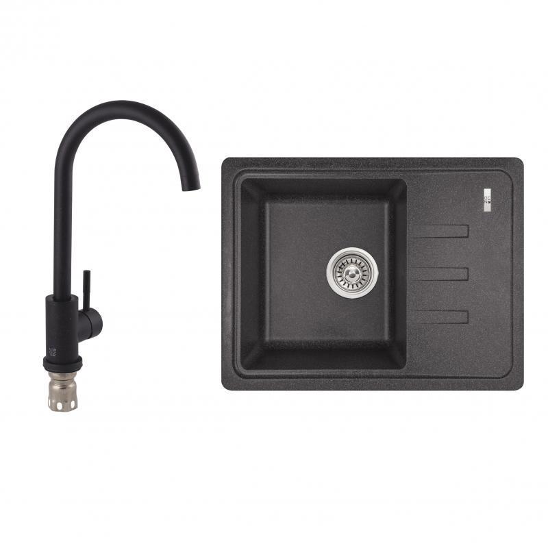 Мийка для кухні Lidz BLA-03 зі змішувачем Aria 015F 620x435/200 мм Black (24501566)