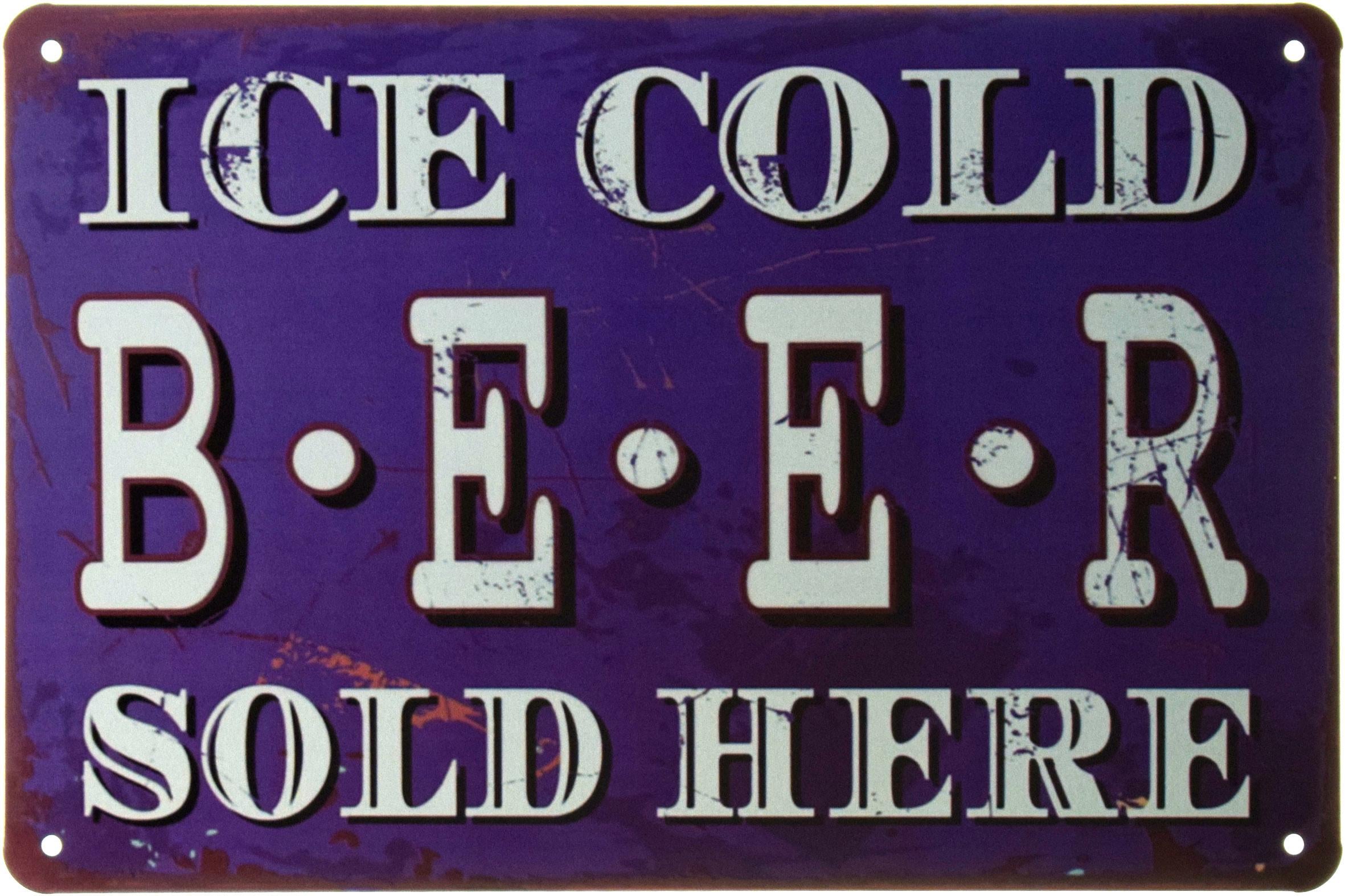 Табличка металлическая Здесь Продается Ледяное Пиво/Ice Cold Beer Sold Here 20x30 см