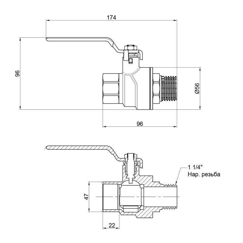 Кран шаровой SD Forte 1" 1/4 ВН для воды (SF605W32) - фото 2