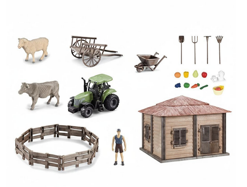 Ігровий набір Ферма будиночок трактор інерція гумові шини фігурка фермера 2 тварини огорожа та інструменти (2020-3 A) Ігровий набір Ферма будиночок трактор інерція гумові шини фігурка фермера 2 тварини огорожа та інструменти (2020-3 A)