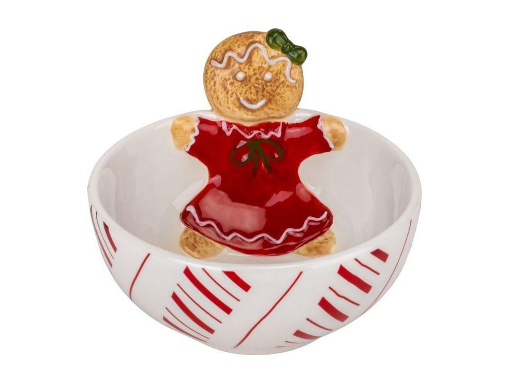 Пиала новогодняя глубокая Рождественское печенье из керамики 17,5х12 см Белый (150-81-6021-008)