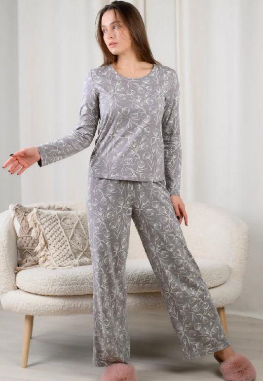 Піжама жіноча з брюками бавовняна з квітковим принтом N.EL 1785-09k 4XL Сірий (1785-09 )