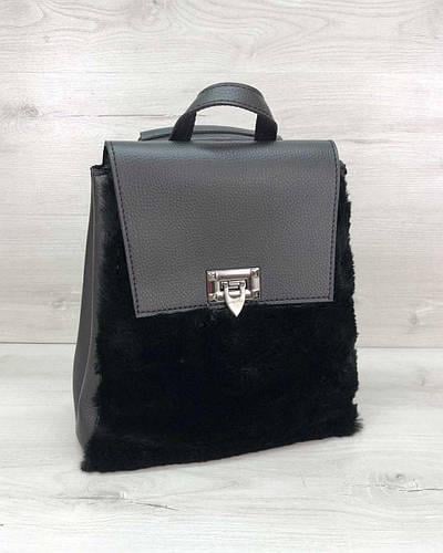 Женская сумка-рюкзак Welassie Фаби на одно отделение из экокожи и меха Черный (1780855439)
