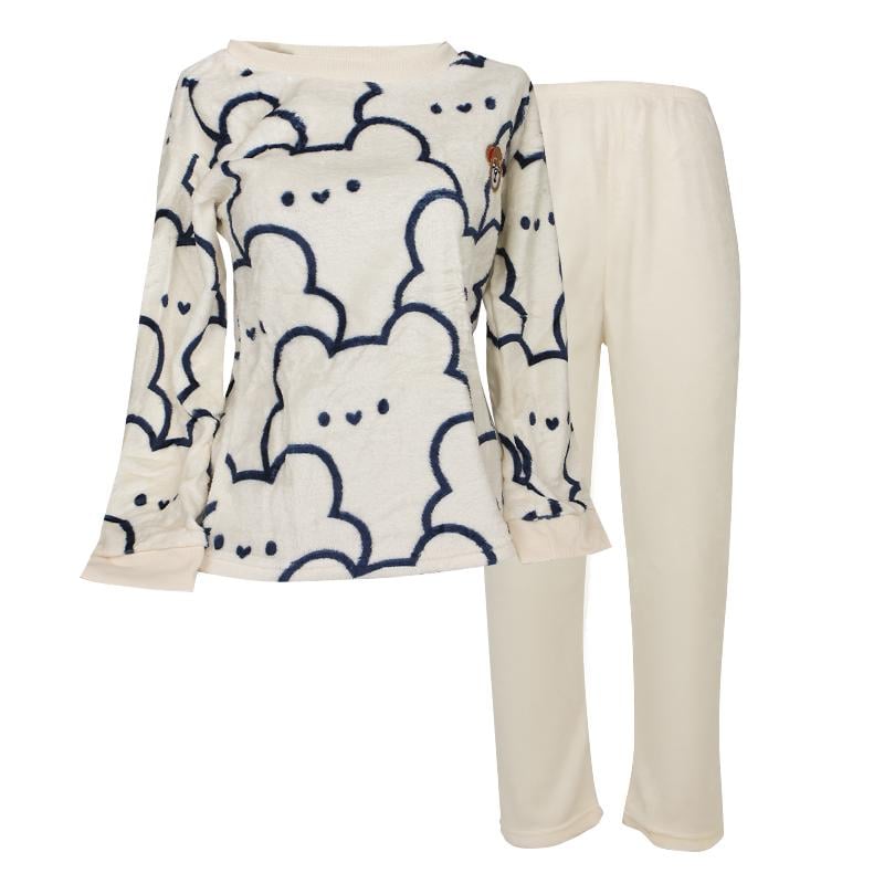 Комплект женской пижамы Bear рубашка с длинным рукавом и штанами фланелевая теплая XL Blue