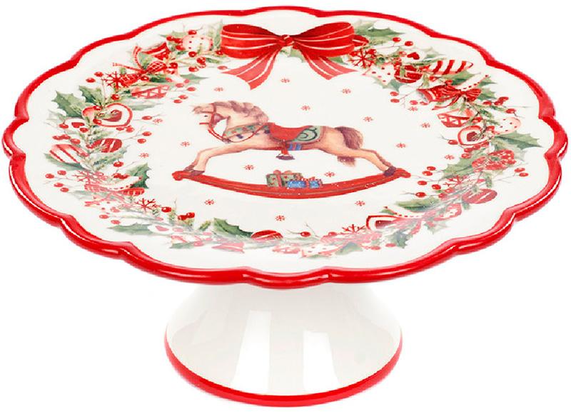 Подставка для торта Рождество 21,6 см керамика Красно-белый (BD-838-400) Подставка для торта Рождество 21,6 см керамика Красно-белый (BD-838-400)