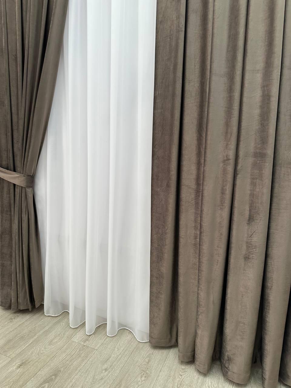 Штора бархатная на тесьме 6 см 250x270 см Серо-коричневый (6319-N79-Т43) - фото 3 Штора бархатная на тесьме 6 см 250x270 см Серо-коричневый (6319-N79-Т43) - фото 3