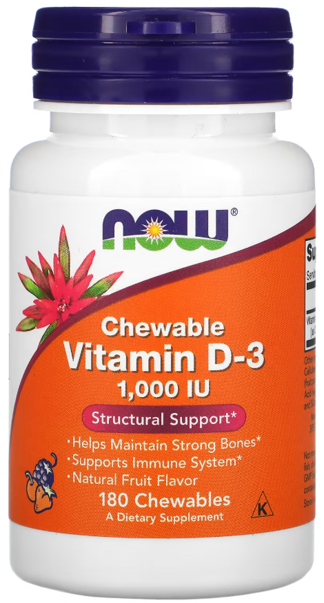 Витамин D3 NOW Foods Vitamin 1000 МЕ Фруктовый вкус 180 жевательных таблеток