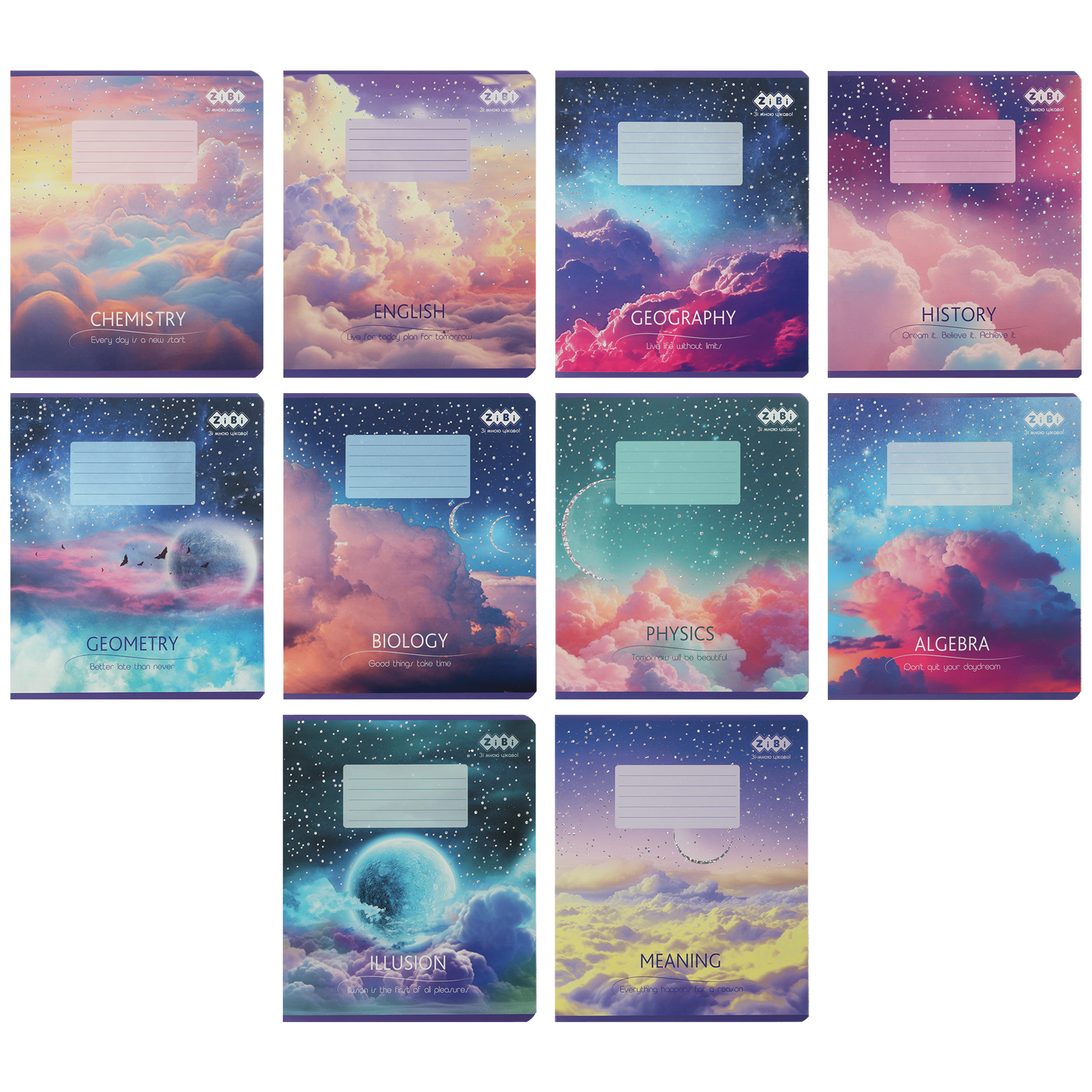 Набір шкільних зошитів CLOUDS загальних 8 предметів 10 шт. (ZB.1732-99)