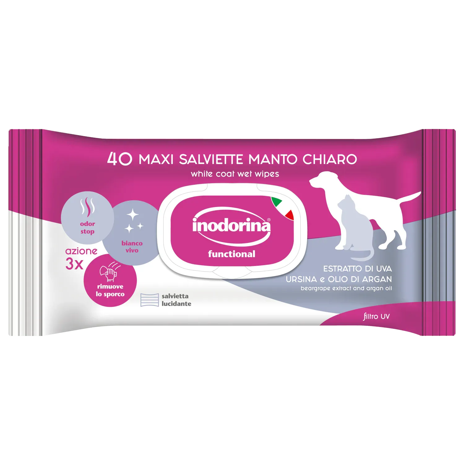 Вологі серветки Inodorina Estratto Di Uva Ursina E Olio Di Argan 40 шт.